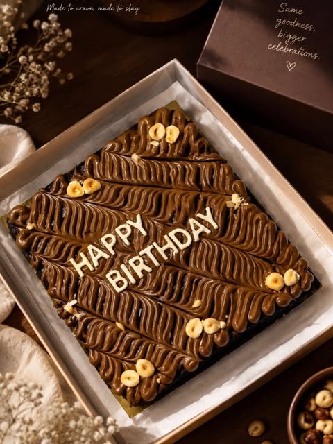 Happy Birthday brownie slab with hazelnuts