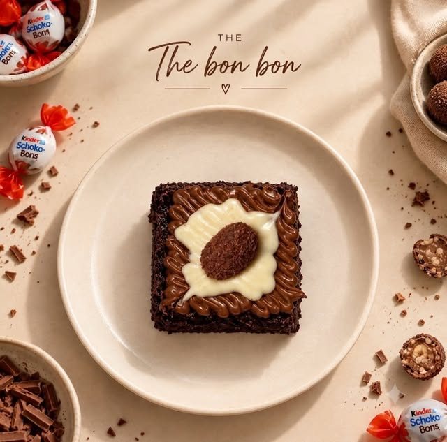 The Bon Bon brownie with white ganache and a Kinder bon